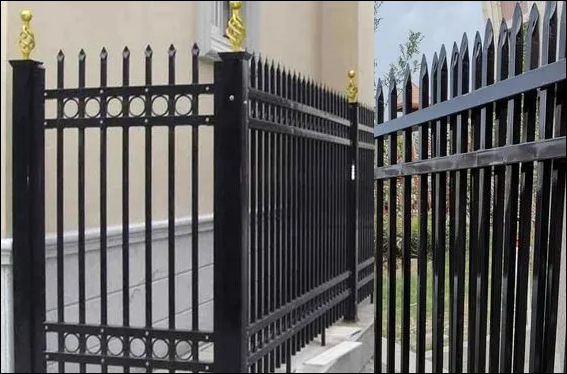 Triple spiked D pale palisade fence panels polyester coated black finish
