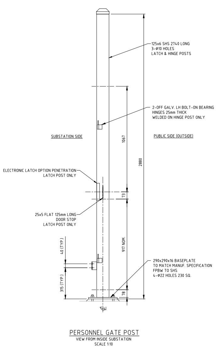 Personal gate post with hinge and latch