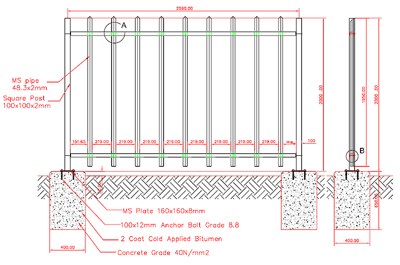 Mild steel pipe fence triple pointed designed for telecom industry
