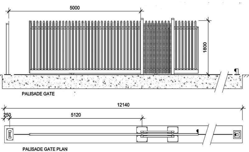 Palisade fencing gate with triple pointed head