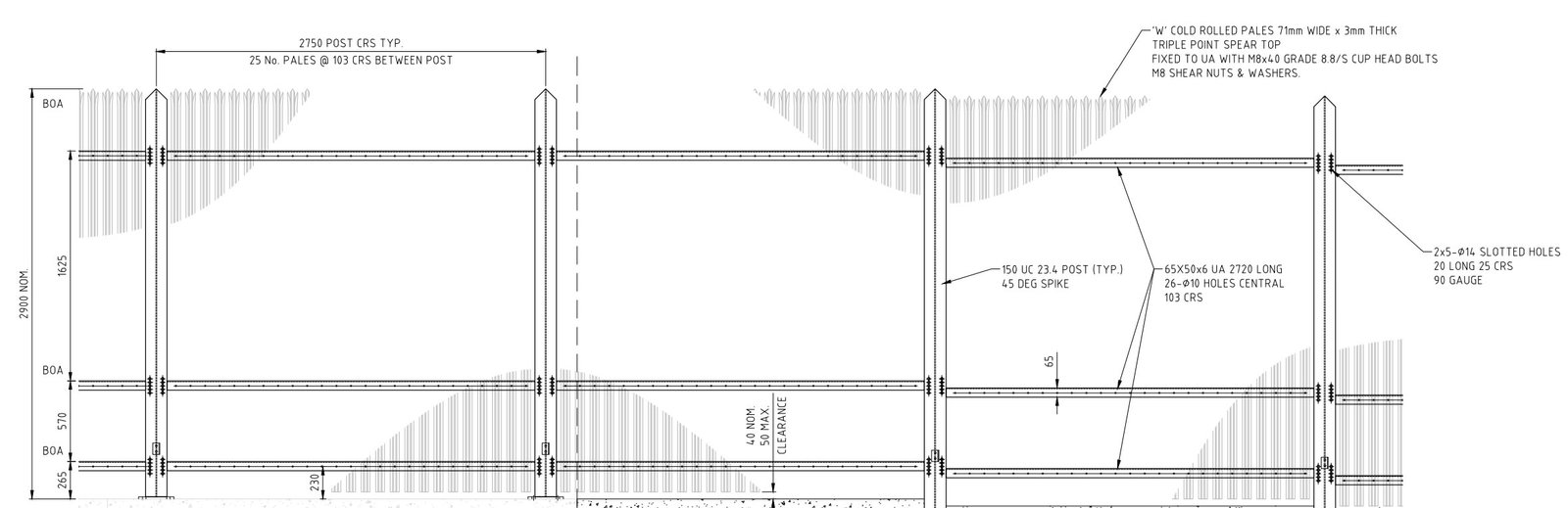 W pale triple pointed palisade fence black painted for substation fencing