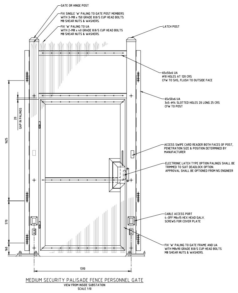 Medium security palisade fence pedestrain gate