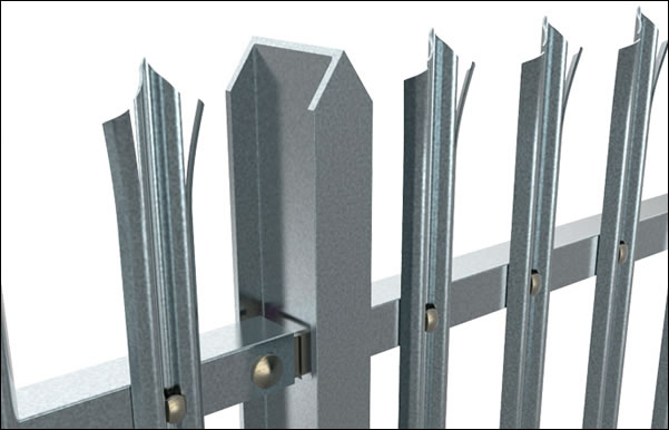 Triple point steel palisade with double leaf palisade gate